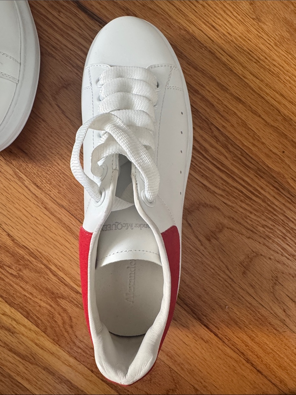 Alexander McQueen White Leather Sneakers with Red Heel Accent - Picture 3 of 4